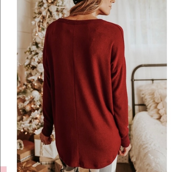 Multiple colors: (white and burgundy) Long sleeve Henley top - Picture 4 of 6